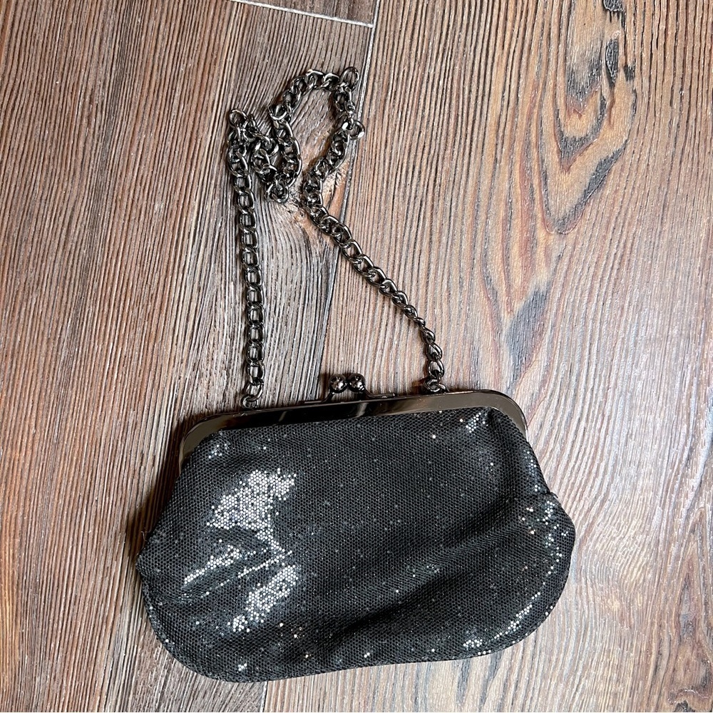 EXPRESS Sparkly Evening Bag Charcoal Gray chain strap small special occasion